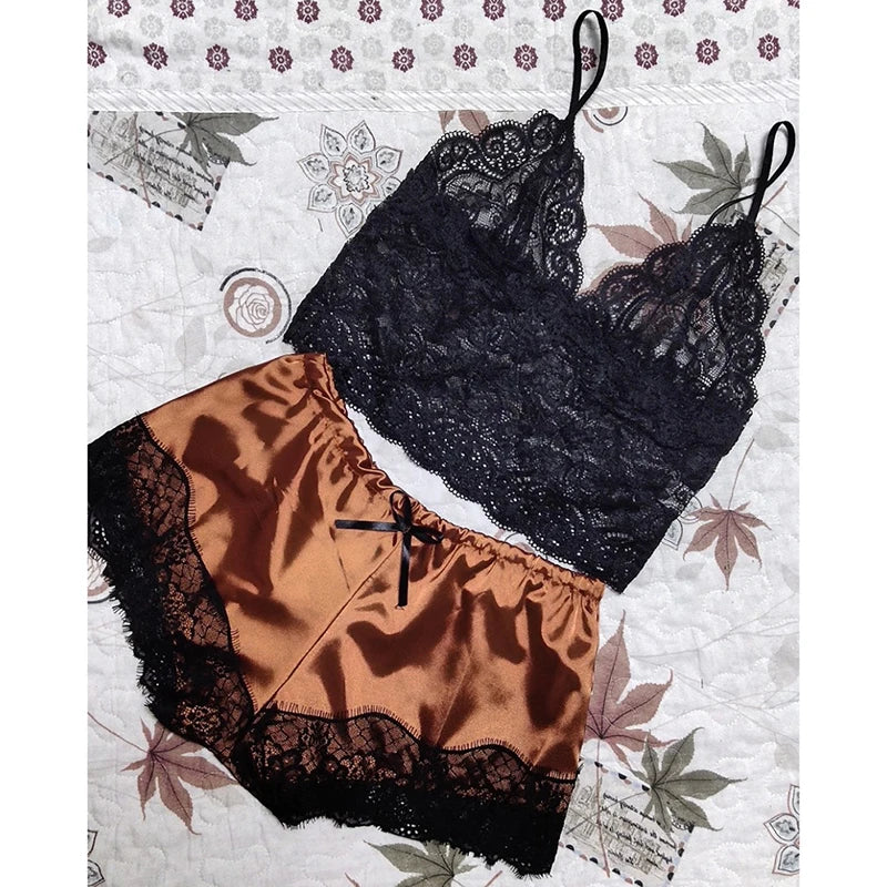 1 Set Womens Lace Sleepwear Lingerie Tops Shorts Set Babydoll Pajamas Nightwear S/M/L/XL/2XL/3XL New Color
