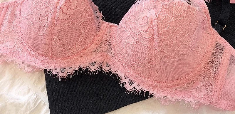 MOYISU African Dopamine French Lace Underwire Bra Set, Push-Up Minimizer Sexy Lingerie for Big Bust Women Thin Soft Cups