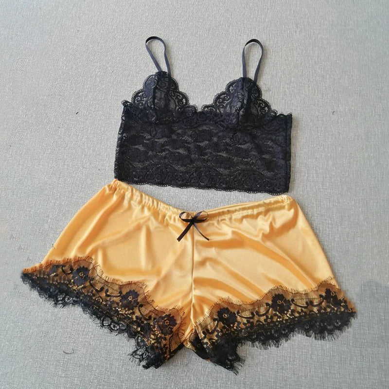1 Set Womens Lace Sleepwear Lingerie Tops Shorts Set Babydoll Pajamas Nightwear S/M/L/XL/2XL/3XL New Color