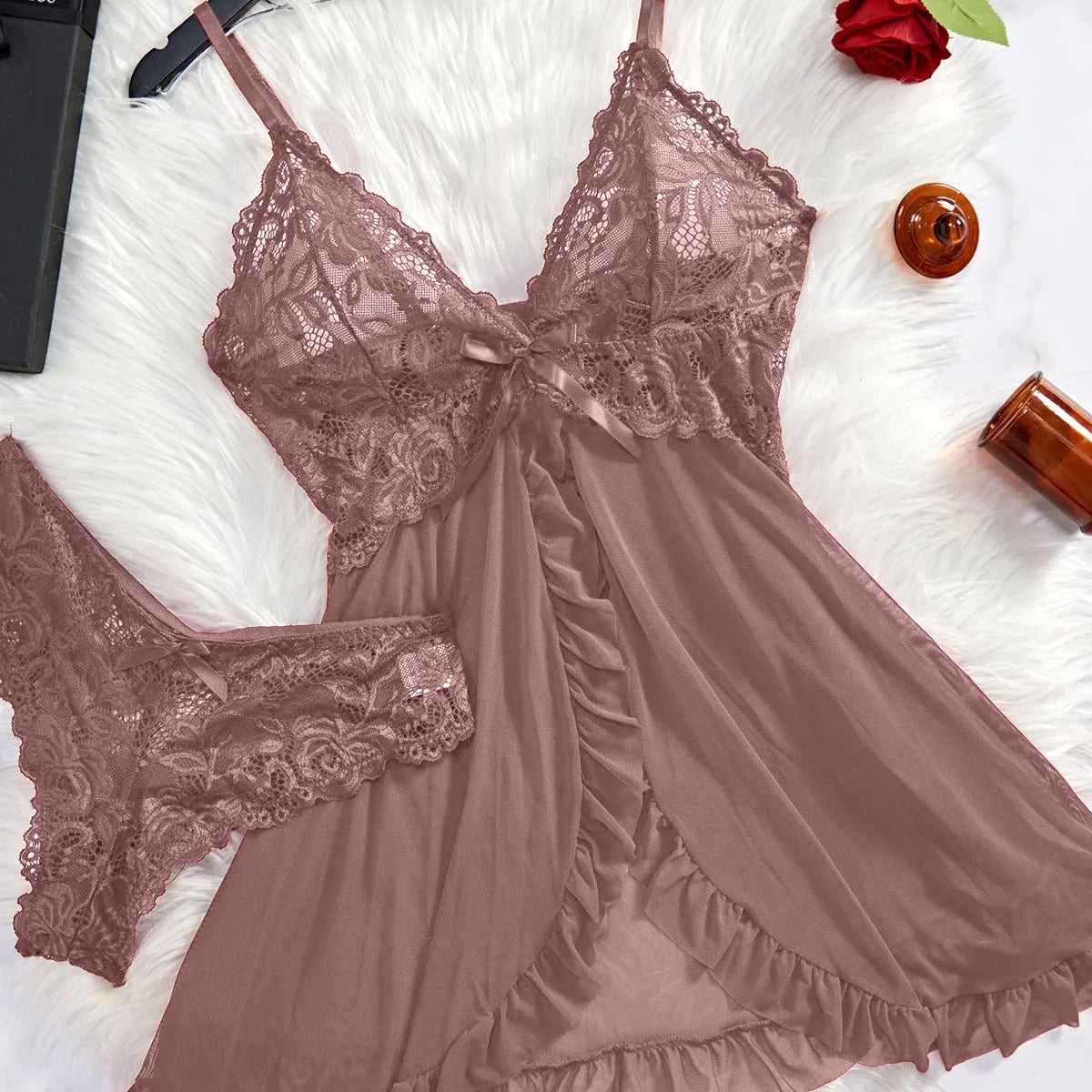Women Underwear See Through Sexy Babydoll Romantic Ruffle New Hot Fashion Lace Nightdress Sleepwear and Party Pajama Lingerie