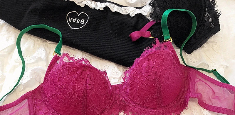 MOYISU African Dopamine French Lace Underwire Bra Set, Push-Up Minimizer Sexy Lingerie for Big Bust Women Thin Soft Cups