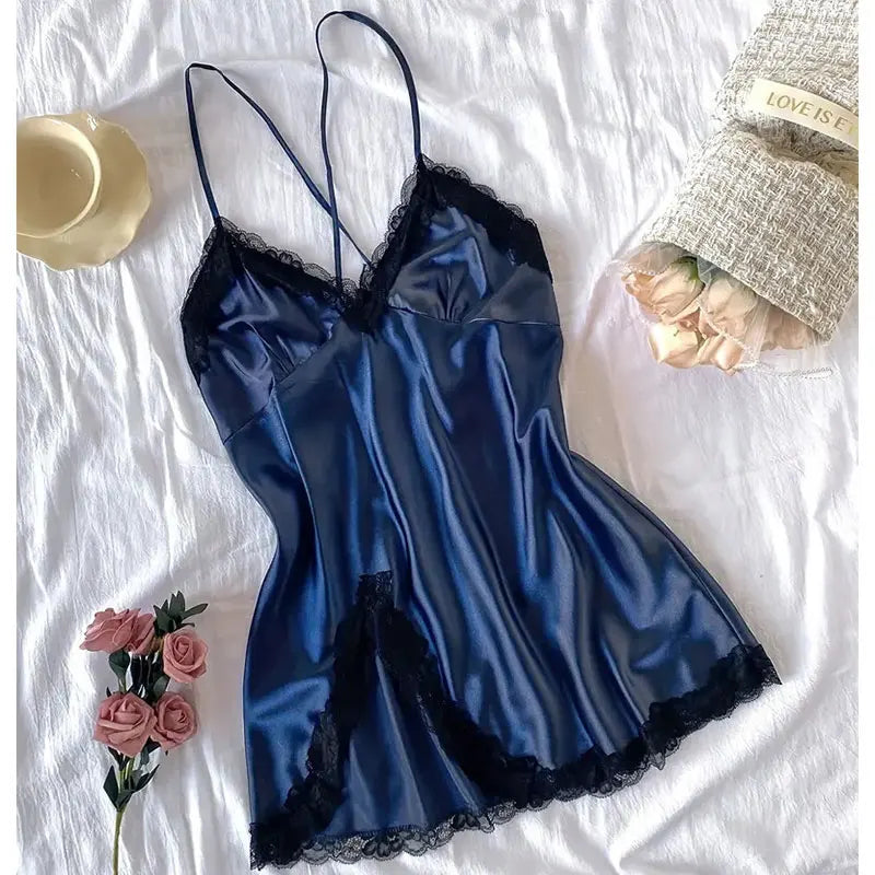 Erotic Nightdress Clothe Women Nightgowns Sexy Nightwear Lace Patchwork Lingerie Nighty Sleepwear Wedding Satin Dress Sleep Wear