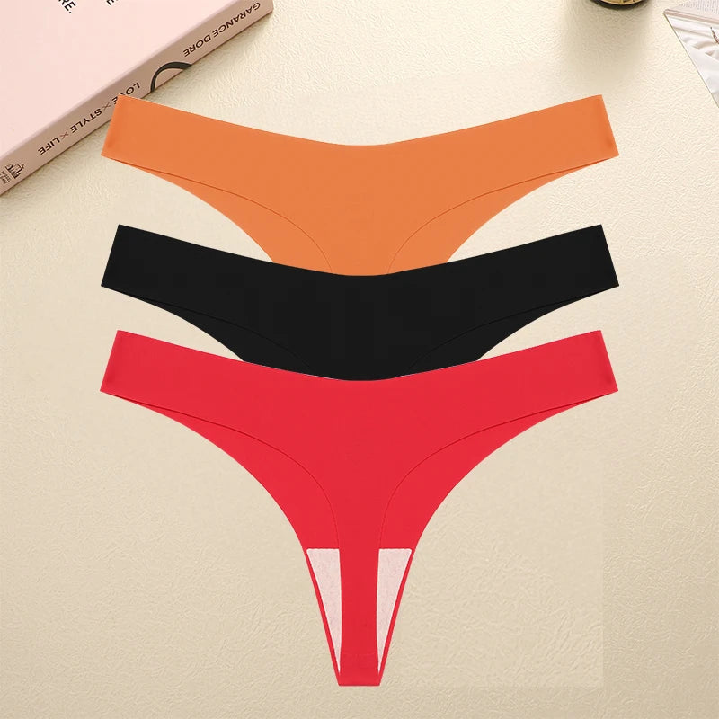 FINETOO 3PCS Seamless Thong Women Ice Silk T-back Intimate Solid Breathable Crotch Briefs Sexy Tanga Multiple 10 Color Lingerie