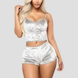 Pajamas Set Women Sexy Pink Red Silk Satin Velvet Pijamas Sleep Wear Robe Nightwear Sexy Lingerie Pj Sets Sleepwear