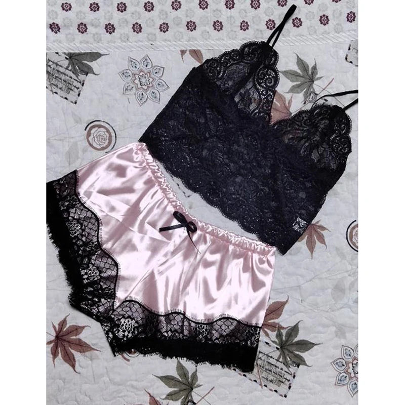 1 Set Womens Lace Sleepwear Lingerie Tops Shorts Set Babydoll Pajamas Nightwear S/M/L/XL/2XL/3XL New Color