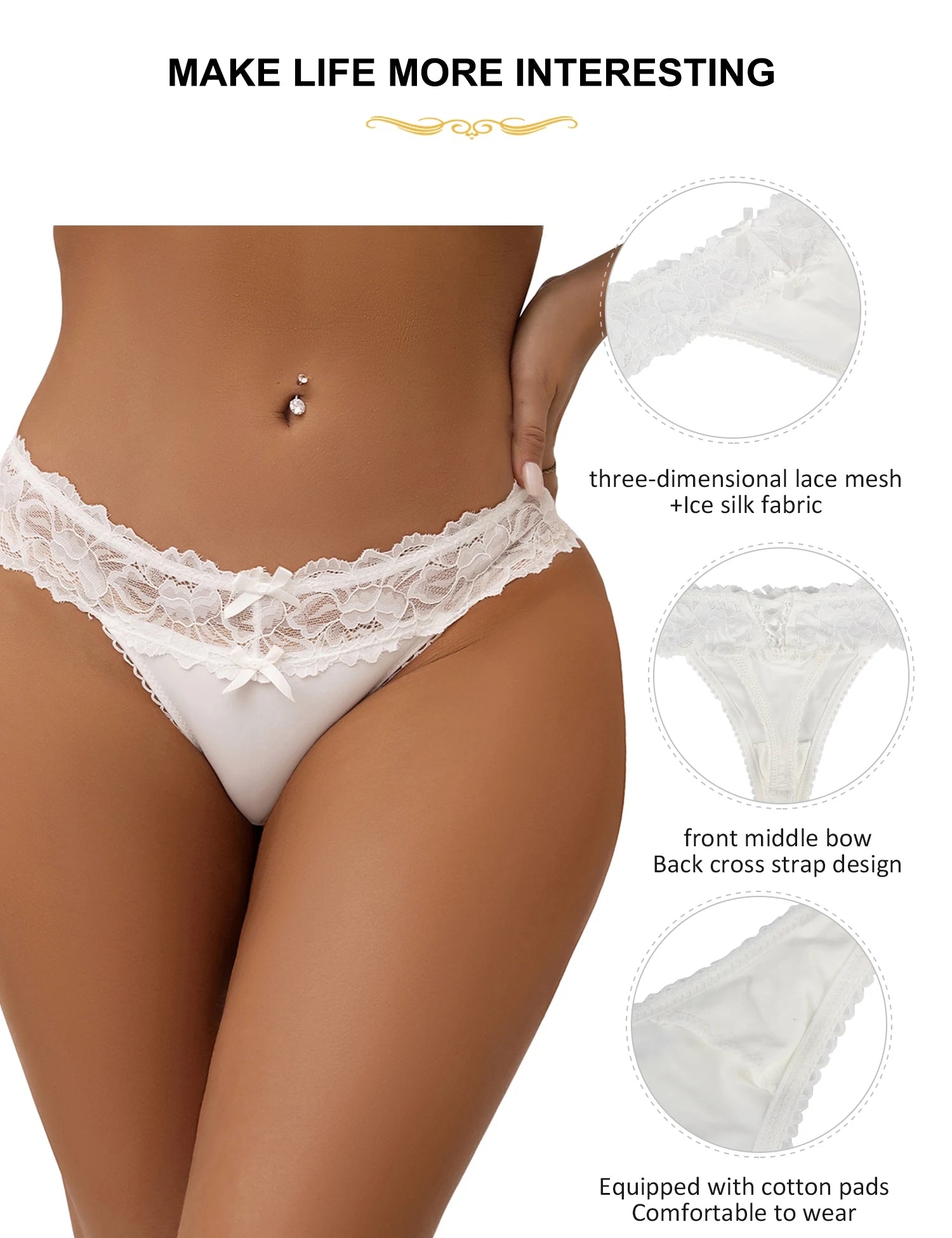 Comeondear Women Sexy Lace Panties Low-waist Underwear Thong Female G String Breathable Lingerie Temptation Embroidery Intimate