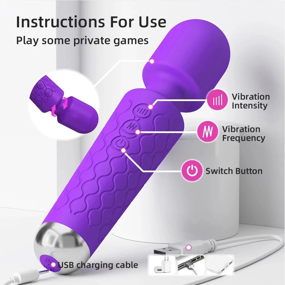 Masajeador personal con 8 velocidades y 20 modos de vibración. Potente, discreto y perfecto para el placer femenino. Color púrpura.