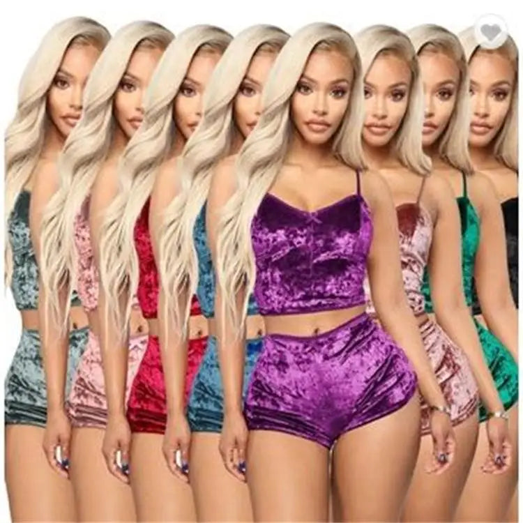 Women Summer Sexy Nightwear V-neck Lingerie Suspender Sleepwear Underwear Crop Tops Shorts Pajamas Set Solid Ladies Nightgown
