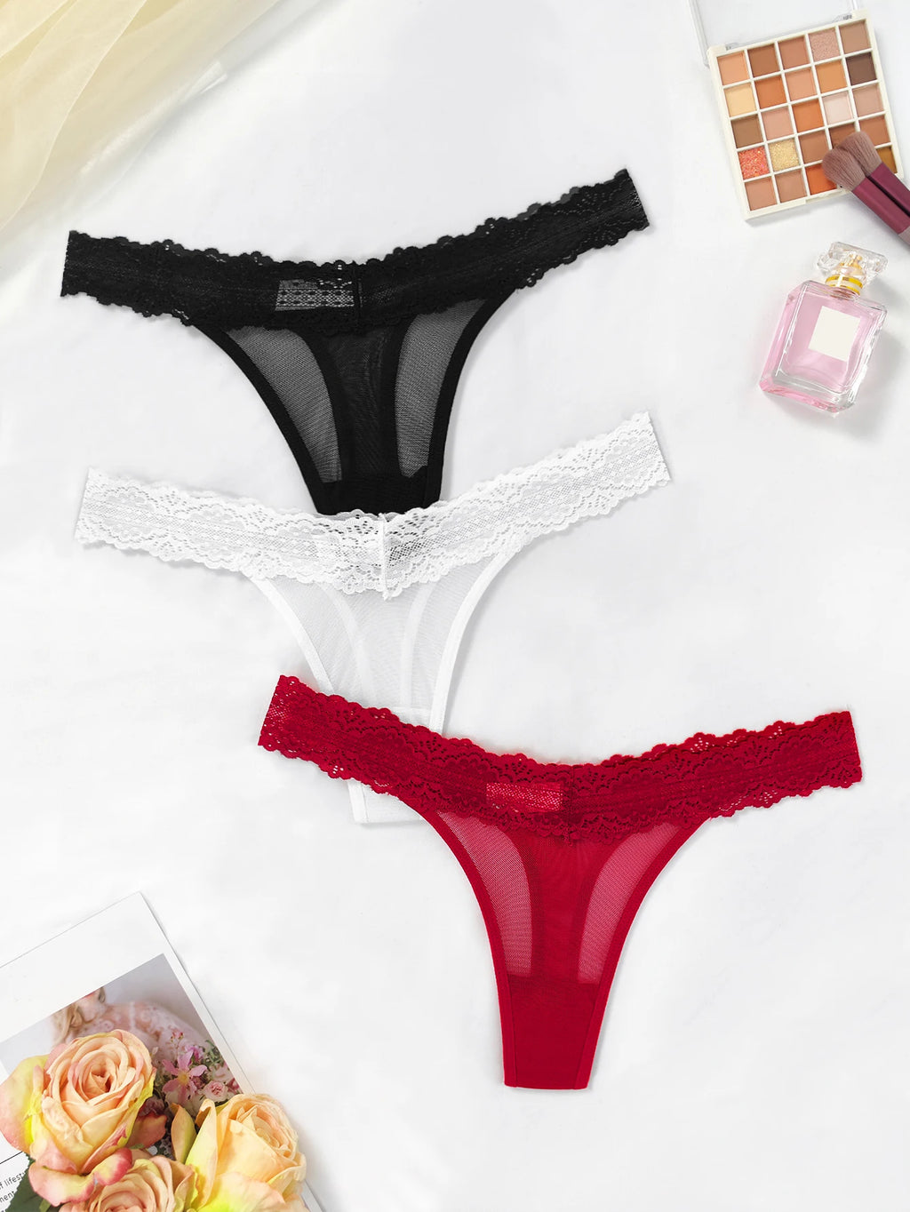 3pcs/Set Sexy Women G-string Underwear Multi Color Female Thongs Breathable Floral Panties Lady Underpants Intimate Lingerie