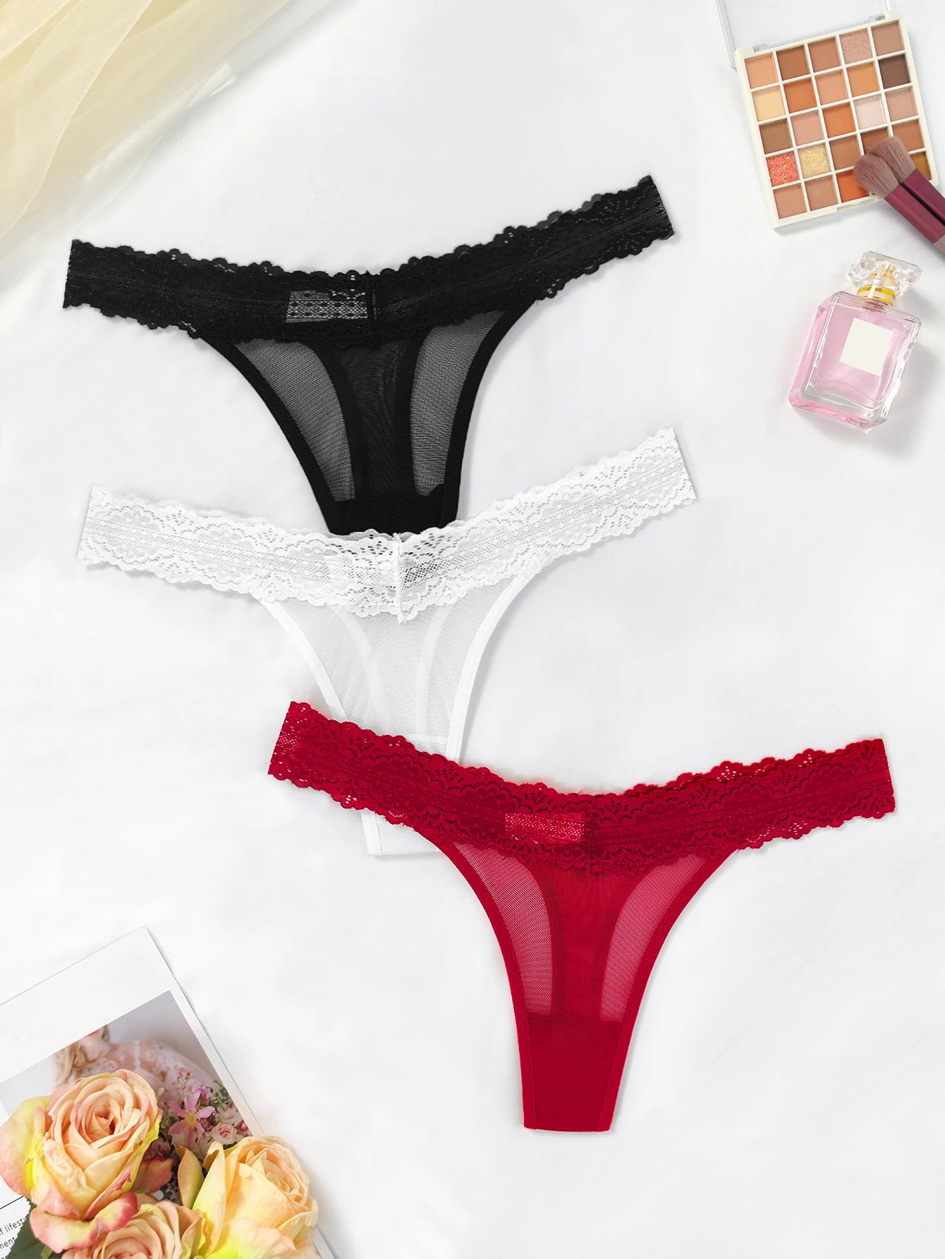 3pcs/Set Sexy Women G-string Underwear Multi Color Female Thongs Breathable Floral Panties Lady Underpants Intimate Lingerie
