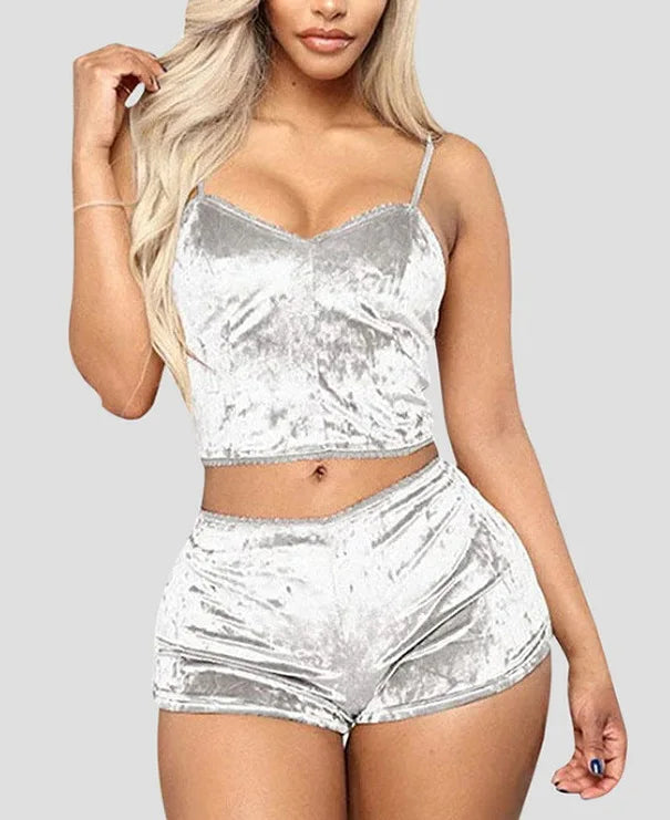 Women Summer Sexy Nightwear V-neck Lingerie Suspender Sleepwear Underwear Crop Tops Shorts Pajamas Set Solid Ladies Nightgown