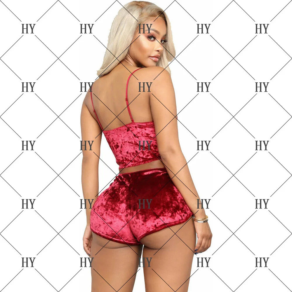 Women Summer Sexy Nightwear V-neck Lingerie Suspender Sleepwear Underwear Crop Tops Shorts Pajamas Set Solid Ladies Nightgown