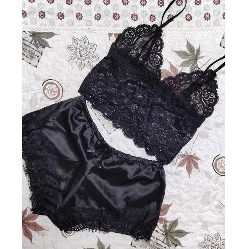 1 Set Womens Lace Sleepwear Lingerie Tops Shorts Set Babydoll Pajamas Nightwear S/M/L/XL/2XL/3XL New Color