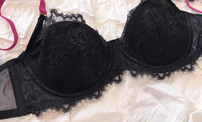 MOYISU African Dopamine French Lace Underwire Bra Set, Push-Up Minimizer Sexy Lingerie for Big Bust Women Thin Soft Cups