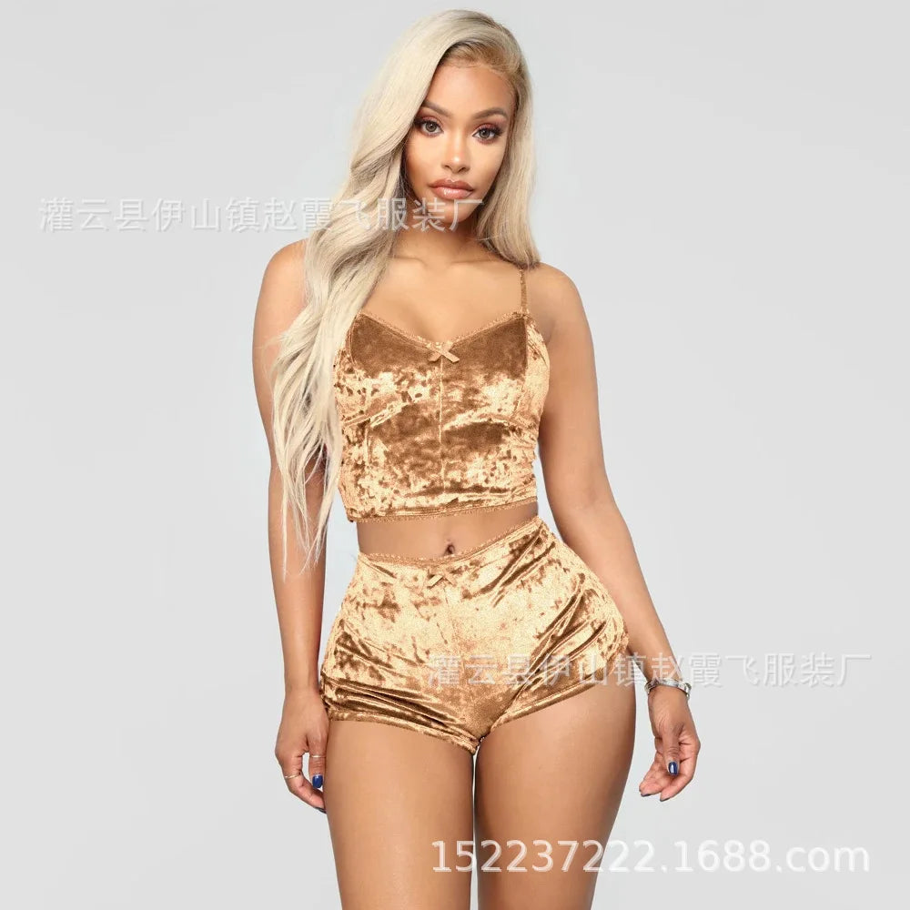 Women Summer Sexy Nightwear V-neck Lingerie Suspender Sleepwear Underwear Crop Tops Shorts Pajamas Set Solid Ladies Nightgown