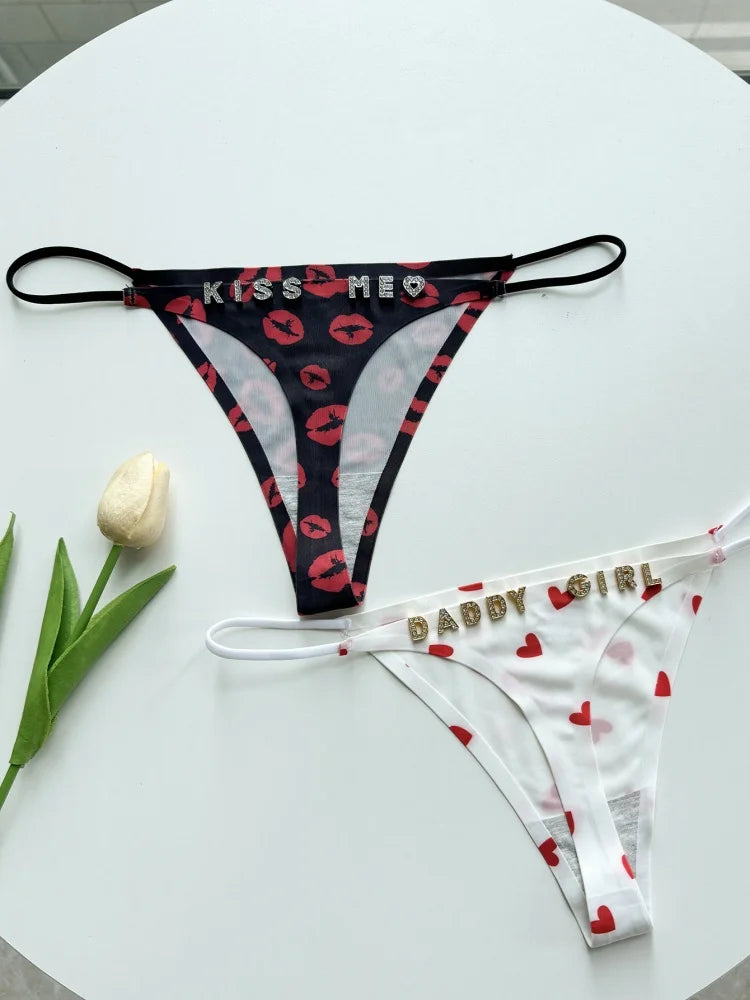 Custom Thong Name Letter Panties tanga Sexy Love Lips Pattern Personalized G-String Girlfriend Wife Valentines Christmas Gift