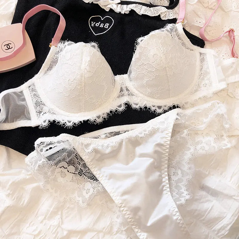 MOYISU African Dopamine French Lace Underwire Bra Set, Push-Up Minimizer Sexy Lingerie for Big Bust Women Thin Soft Cups