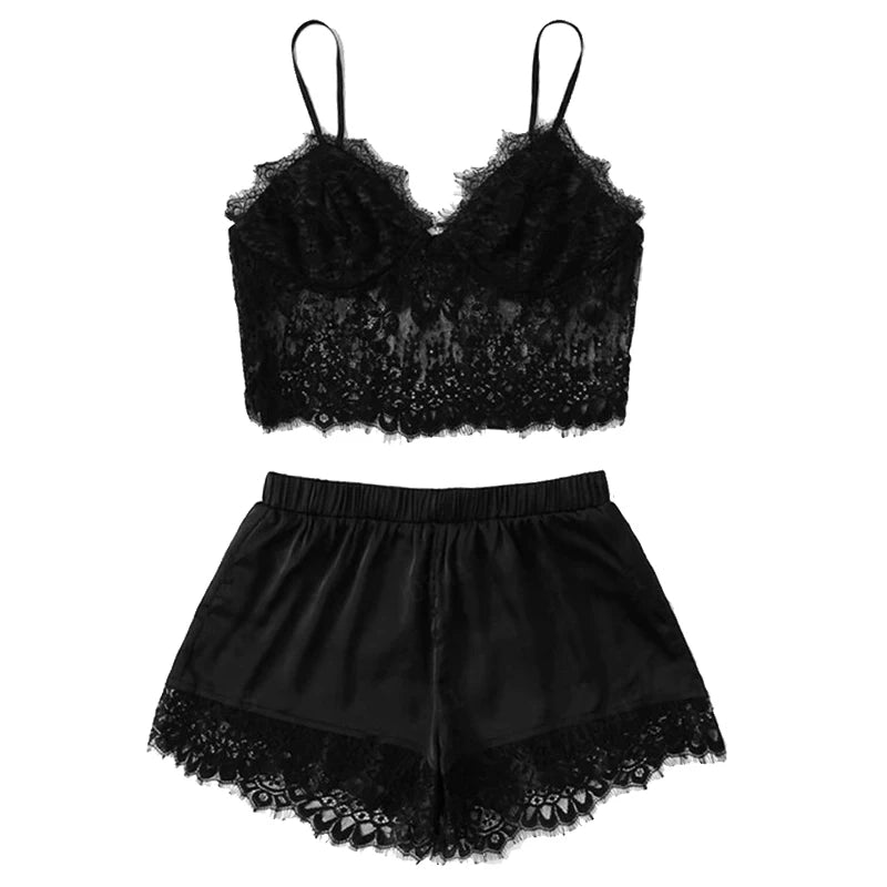 1 Set Womens Sleepwear Sexy Fashion Casual Lace Nightdress Lingerie Tops Shorts Set Babydoll Pajamas Nightwear Womens Underwear