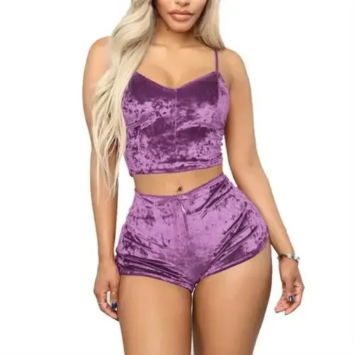 Pajamas Set Women Sexy Pink Red Silk Satin Velvet Pijamas Sleep Wear Robe Nightwear Sexy Lingerie Pj Sets Sleepwear