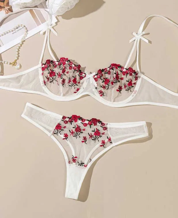 Sexy Lingerie Fancy Lace Eroticу Set Woman 2 Pieces Transparent Women's Underwear Embroidery Erotic Beautiful Bra And Panty Sets