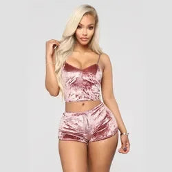 Pajamas Set Women Sexy Pink Red Silk Satin Velvet Pijamas Sleep Wear Robe Nightwear Sexy Lingerie Pj Sets Sleepwear