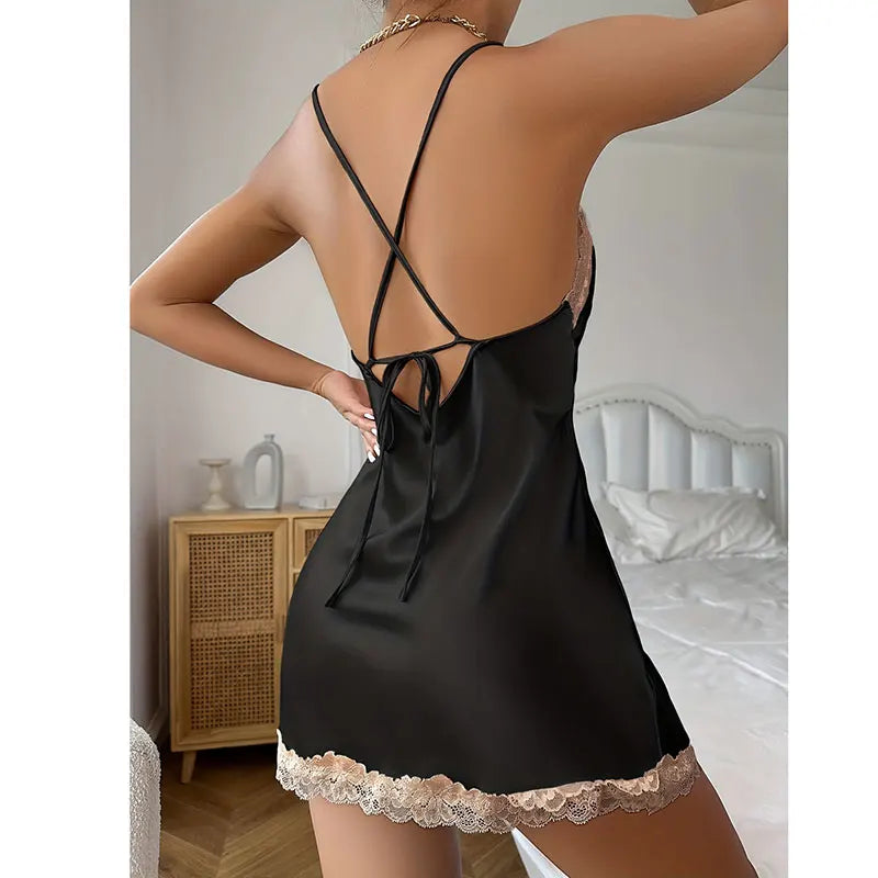 Erotic Nightdress Clothe Women Nightgowns Sexy Nightwear Lace Patchwork Lingerie Nighty Sleepwear Wedding Satin Dress Sleep Wear