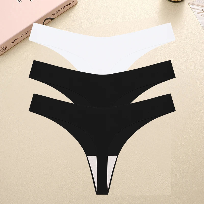 FINETOO 3PCS Seamless Thong Women Ice Silk T-back Intimate Solid Breathable Crotch Briefs Sexy Tanga Multiple 10 Color Lingerie