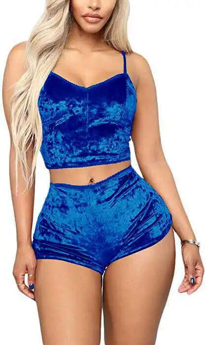 Women Summer Sexy Nightwear V-neck Lingerie Suspender Sleepwear Underwear Crop Tops Shorts Pajamas Set Solid Ladies Nightgown