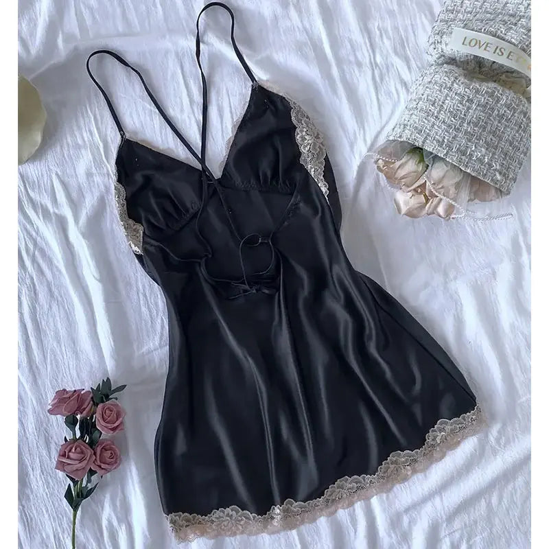 Erotic Nightdress Clothe Women Nightgowns Sexy Nightwear Lace Patchwork Lingerie Nighty Sleepwear Wedding Satin Dress Sleep Wear