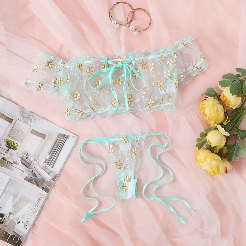 2PCS Womens Lace Sleepwear Lingerie Tops Shorts Set Perspective Babydoll Casual Pajamas Nightwear Sexy Modern Dance Suit