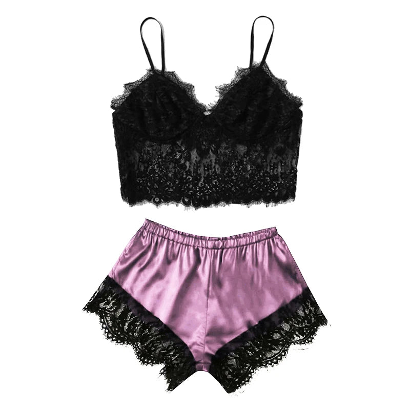 1 Set Womens Sleepwear Sexy Fashion Casual Lace Nightdress Lingerie Tops Shorts Set Babydoll Pajamas Nightwear Womens Underwear