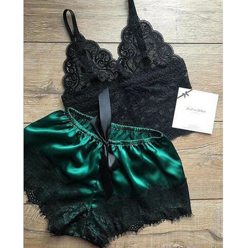 1 Set Womens Lace Sleepwear Lingerie Tops Shorts Set Babydoll Pajamas Nightwear S/M/L/XL/2XL/3XL New Color