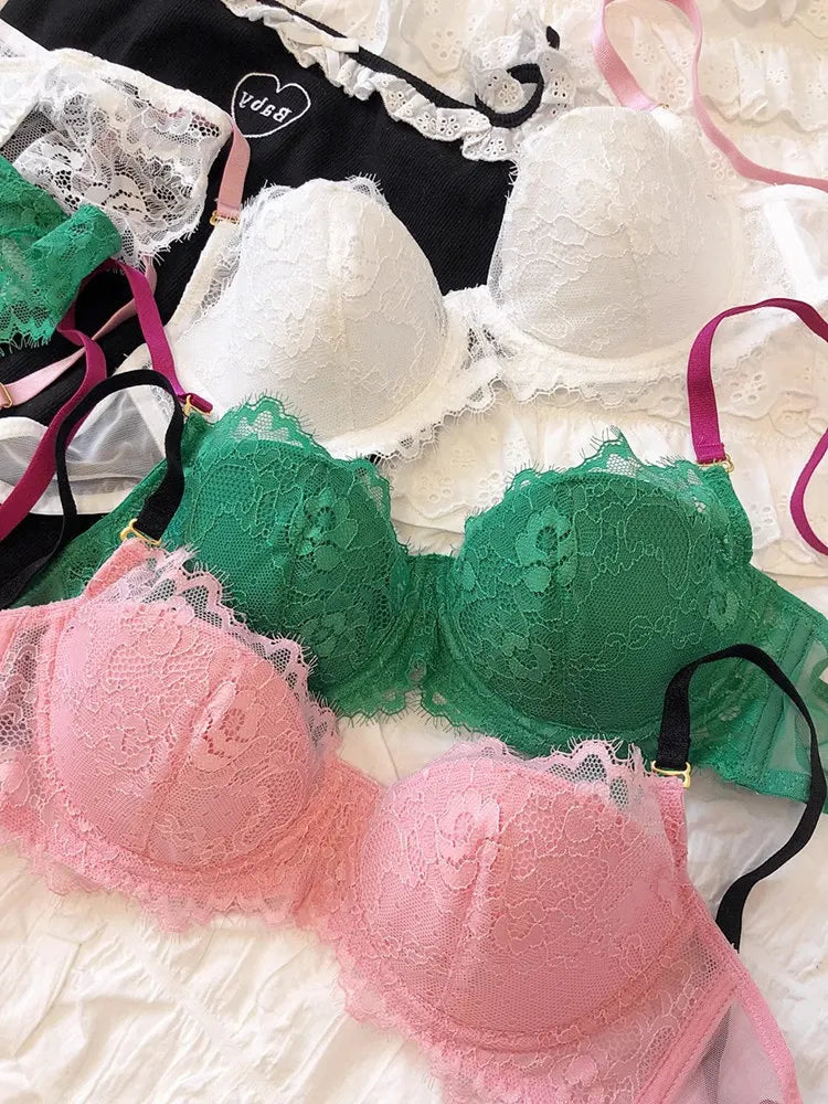 MOYISU African Dopamine French Lace Underwire Bra Set, Push-Up Minimizer Sexy Lingerie for Big Bust Women Thin Soft Cups