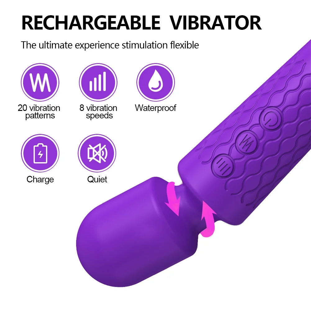 Masajeador personal con 8 velocidades y 20 modos de vibración. Potente, discreto y perfecto para el placer femenino. Color púrpura.