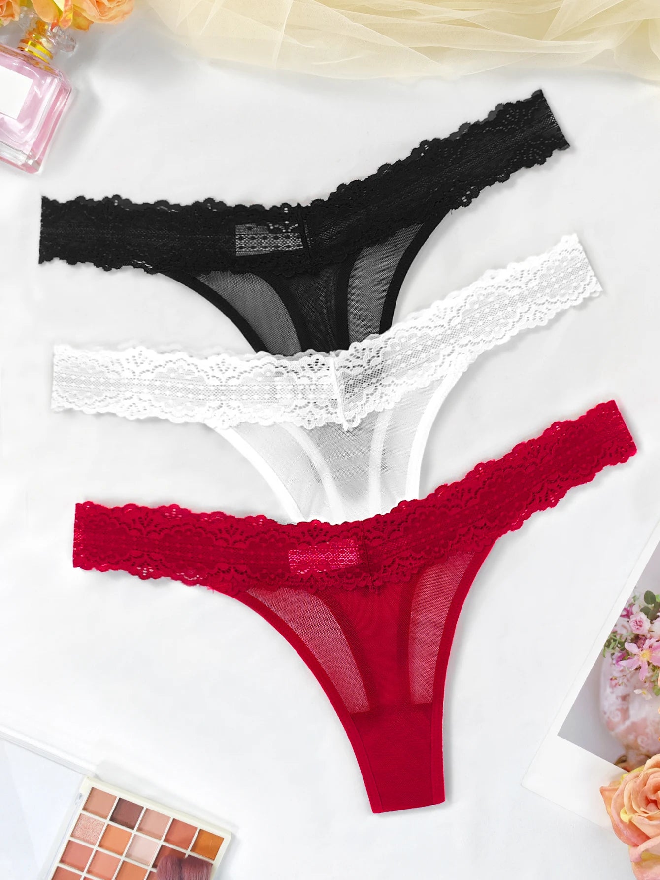 3pcs/Set Sexy Women G-string Underwear Multi Color Female Thongs Breathable Floral Panties Lady Underpants Intimate Lingerie