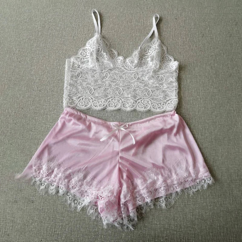 1 Set Womens Lace Sleepwear Lingerie Tops Shorts Set Babydoll Pajamas Nightwear S/M/L/XL/2XL/3XL New Color