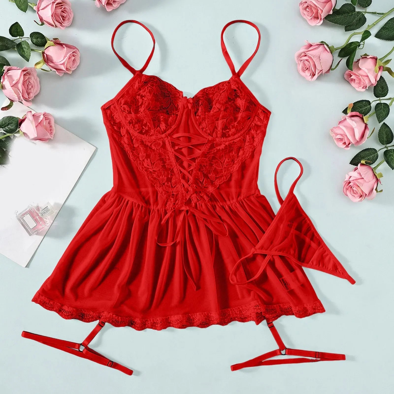 Soild Womens' Nightdress Sexy Pajamas Lace Nightclub Fun Underwear Hollow Backless Ladies Nightgown Nightwear Erotic Lingerie