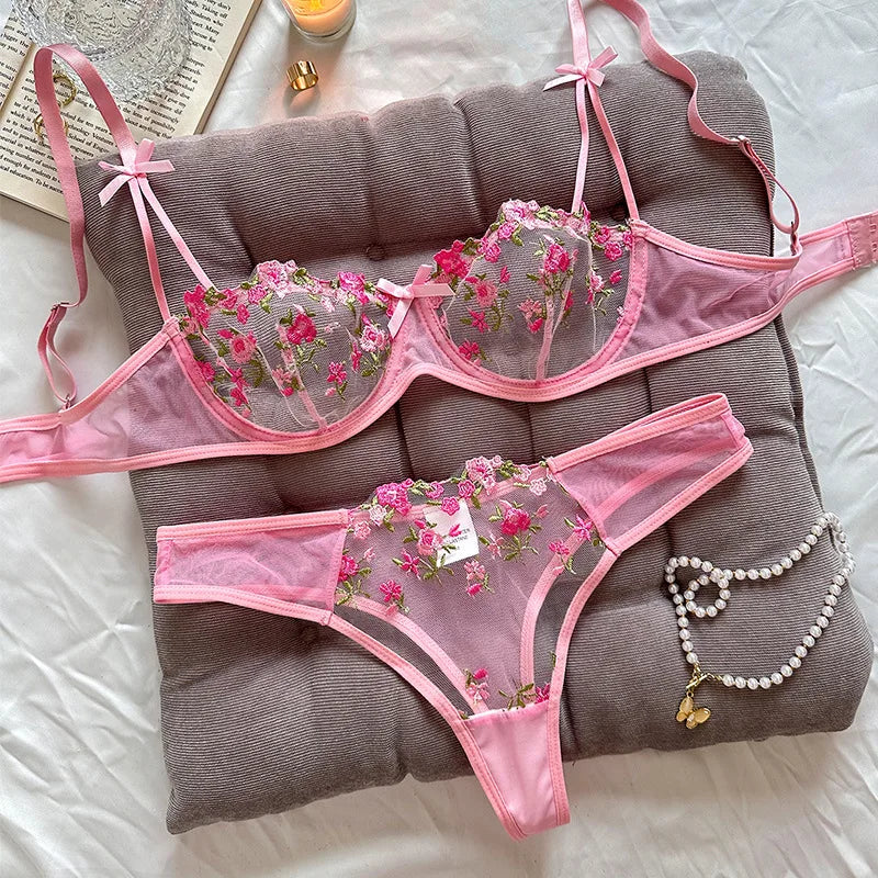Sexy Lingerie Fancy Lace Eroticу Set Woman 2 Pieces Transparent Women's Underwear Embroidery Erotic Beautiful Bra And Panty Sets
