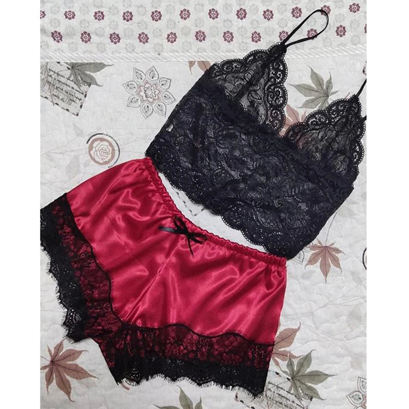 1 Set Womens Lace Sleepwear Lingerie Tops Shorts Set Babydoll Pajamas Nightwear S/M/L/XL/2XL/3XL New Color